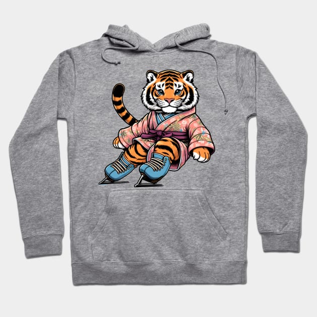 Ice skating Bengal tiger Hoodie by Japanese Fever